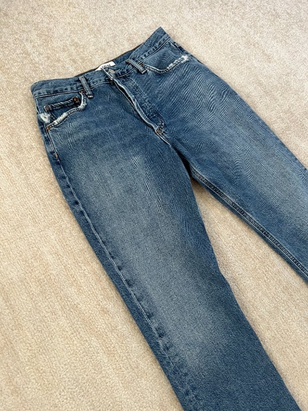 Agolde Riley High Rise Crop Jeans 27 Blue Distressed - Picture 3 of 11
